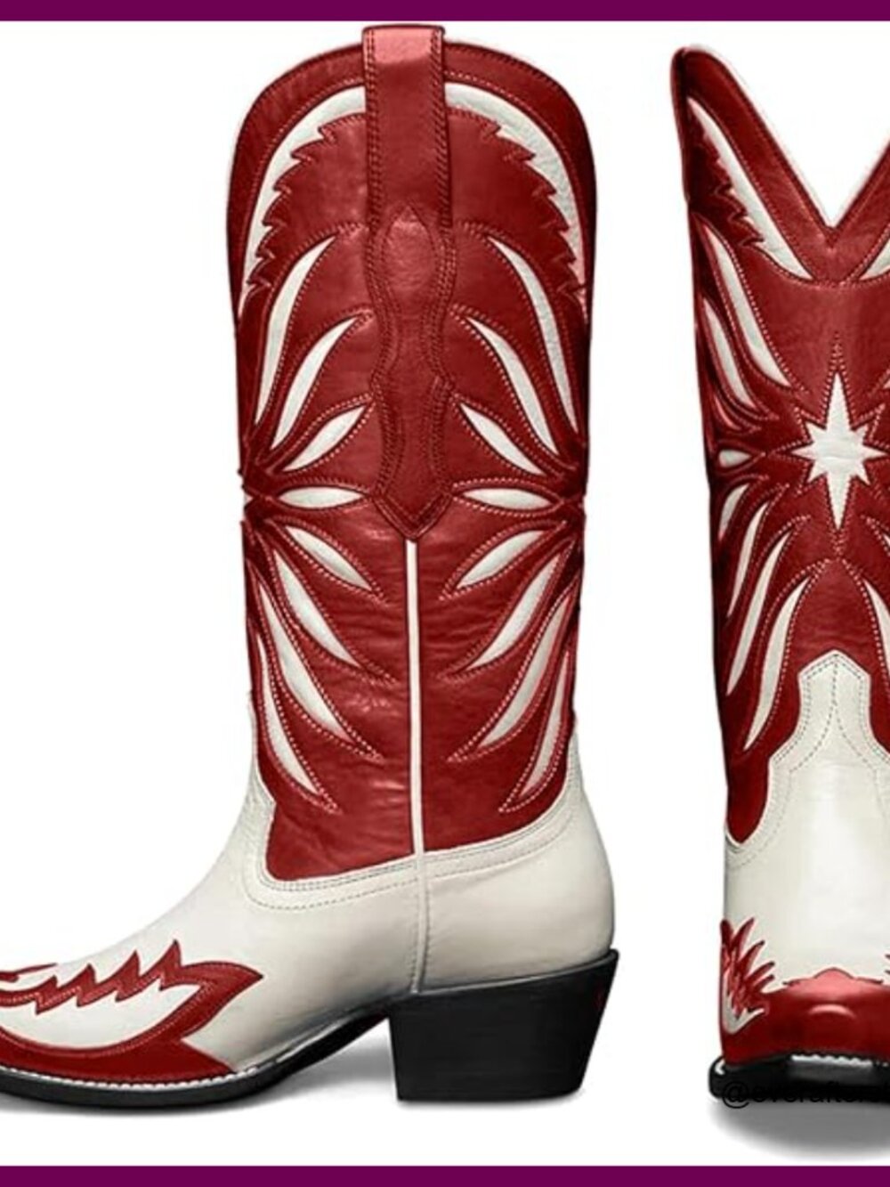Faux Leather Mid Calf Cowboy Boots with Pointed Toe and Star Cut-Outs - Picture 1 of 6